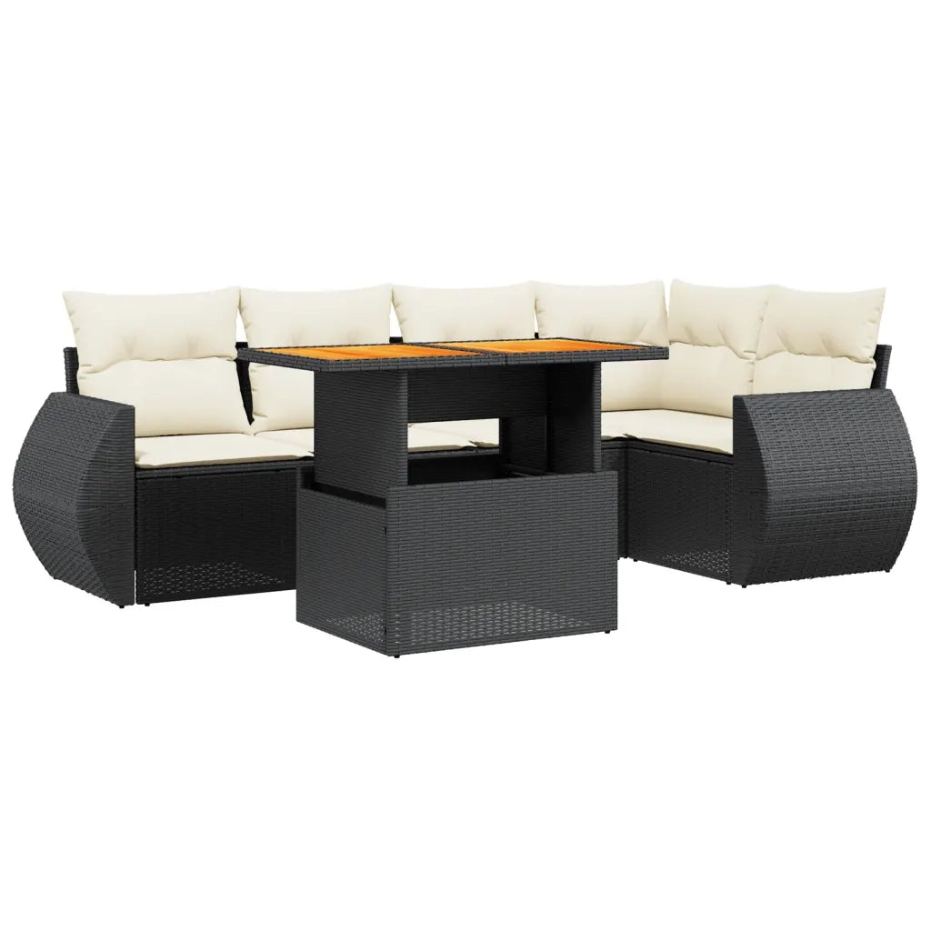 Set Divano da Giardino 6 pz con Cuscini Nero in Polyrattan 3272183
