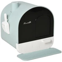 Lettiera per Gatti Chiusa con Filtri, Paletta e Vassoio, Struttura in PP, 43x44x47cm, Verde