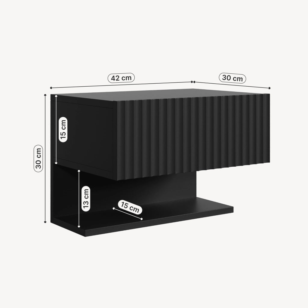 Comodino Sospeso da Parete Nand con Cassetto e Ripiano 42x30x30 cm Nero [en.casa]