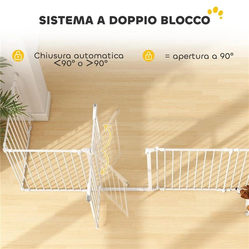 RECINTO PER CANI A 8 PANNELLI MODULABILI CON CHIUSURA AUTOMATICA, IN ACCIAIO E ABS, 61X3X75 CM, BIANCO