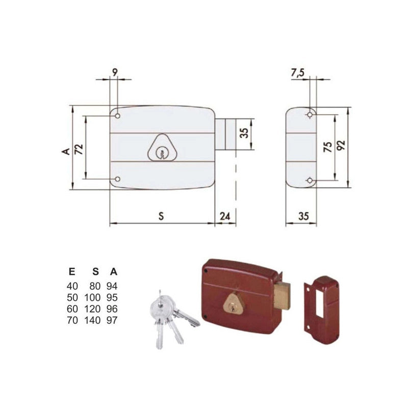 Serratura App.Legno Dx 50141-70-1 Cisa
