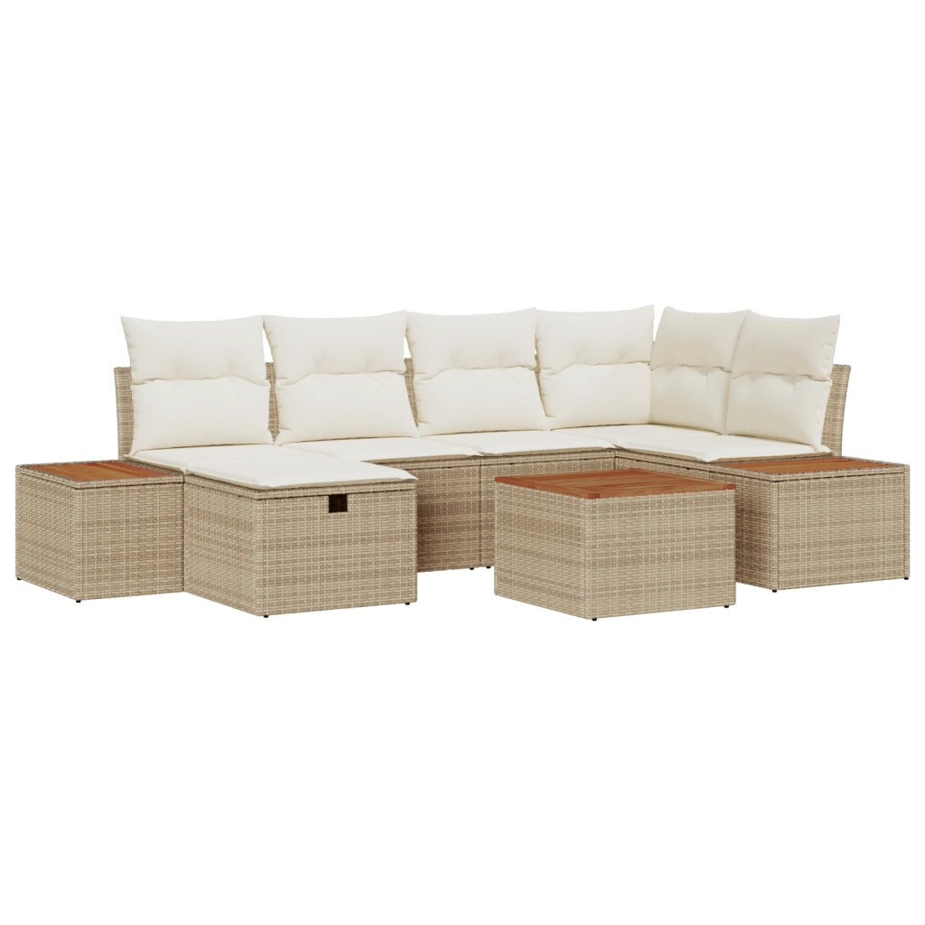 Set Divano da Giardino con 7 pezzi e Cuscini Panna Polyrattan