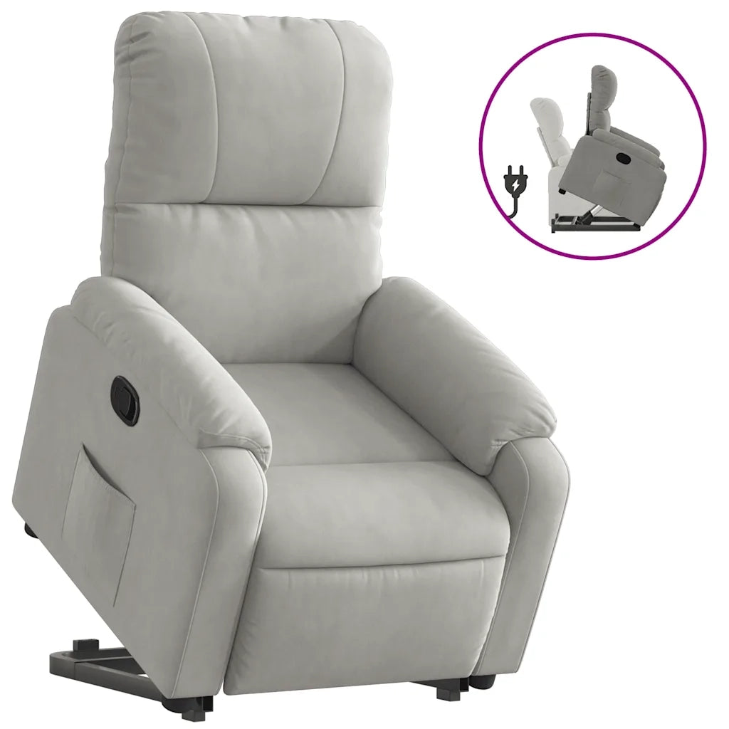 Divano Sedia-Poltrona Alzapersona Reclinabile Grigio Chiaro Microfibra
