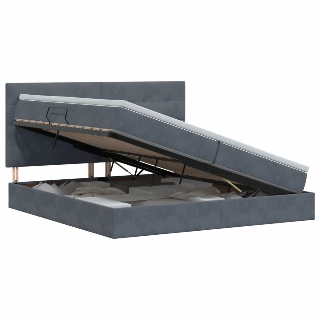Letto con contenitore e materasso Grigio Scuro 200 x 200 cm 3459712