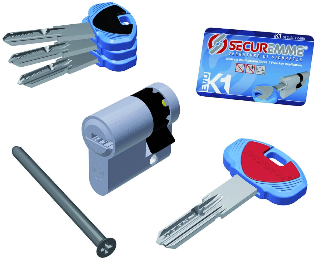 Securemme MEZZO CILINDRO CROMO SATINATO EVOK1 3 chiavi mm. 40 (30+10)
