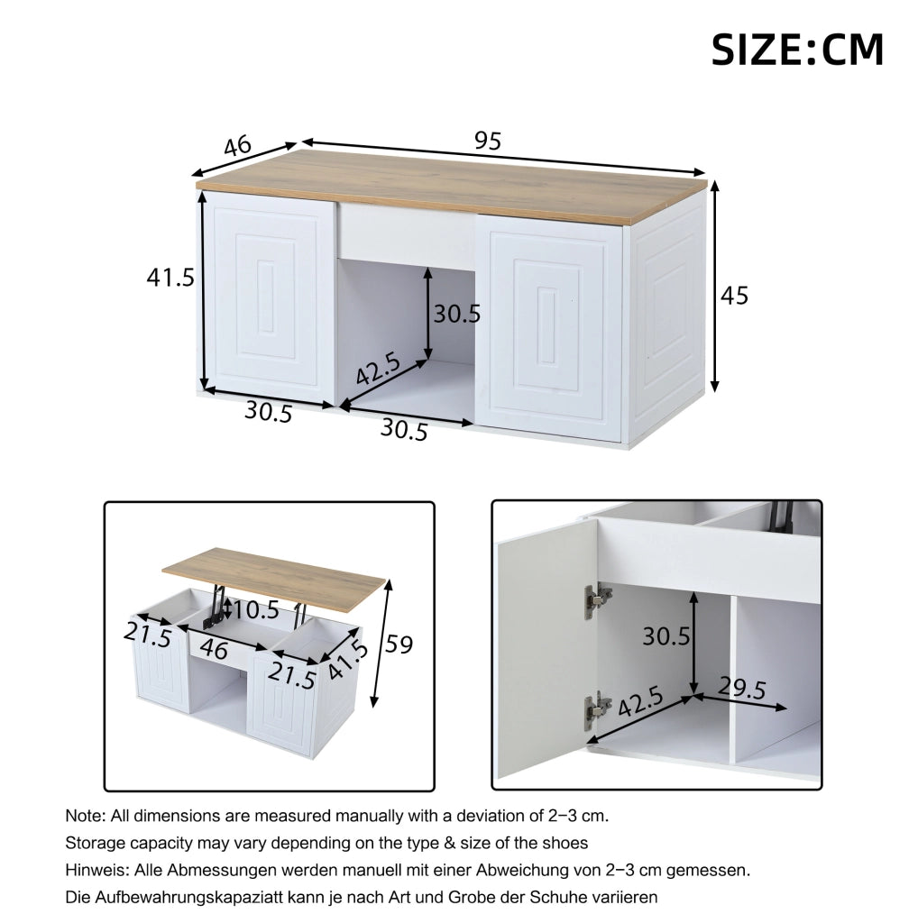 Tavolino da salotto 46x95x45 cm; regolabile in altezza con ampio spazio contenitore; pannelli truciolari bianco e naturale