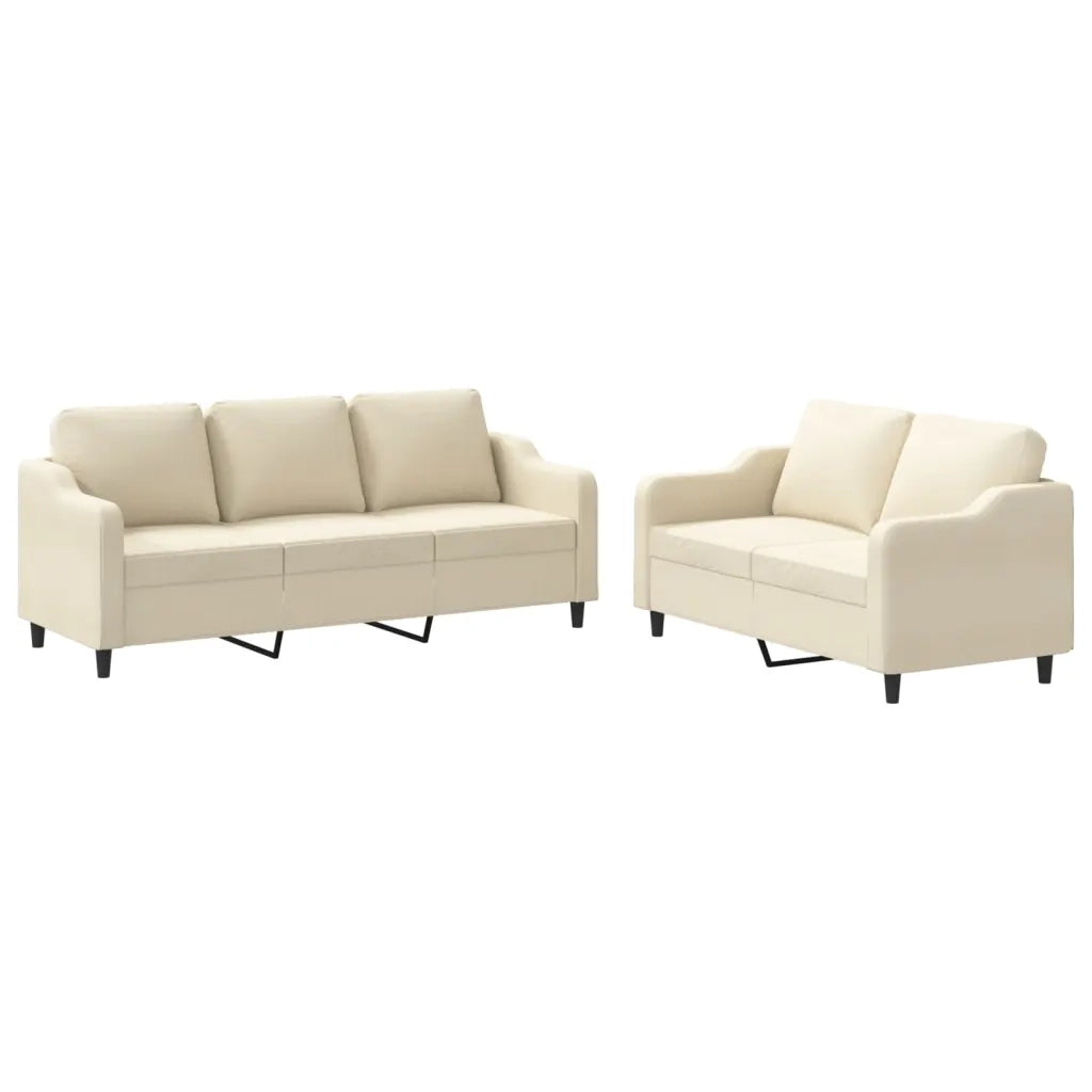 Set di Divani 2 pz con Cuscini Crema in Tessuto