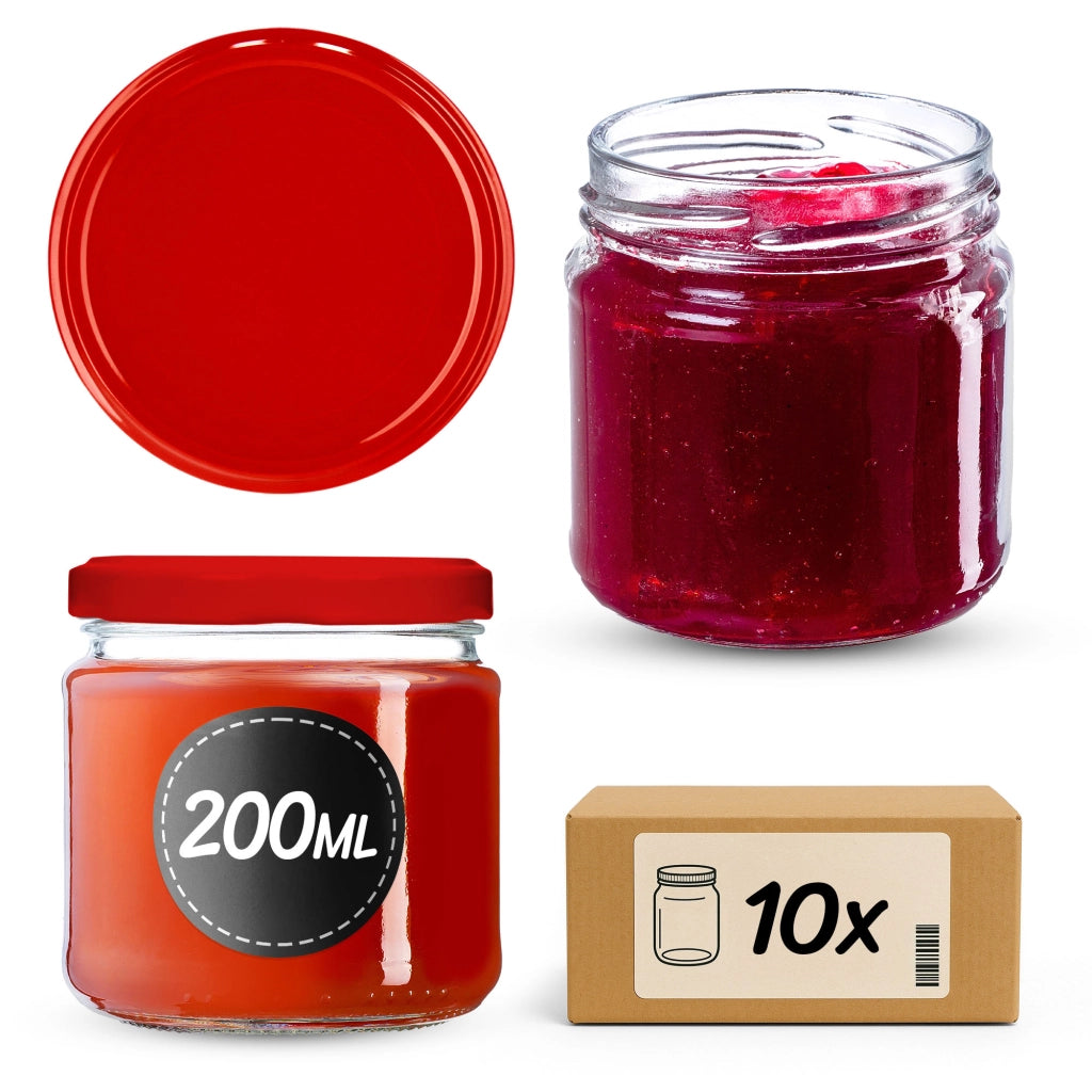 Barattoli per conserve KADAX Lerma 200 ml 10 pezzi 66 mm + coperchi rossi