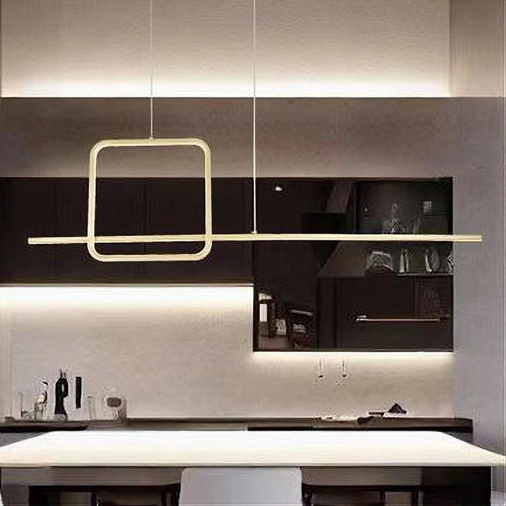 Trade Shop - Lampadario A Sospensione Led 48w Design Quadrato Linea Oro Ip20 Cucina Luce 4000k 33535 -