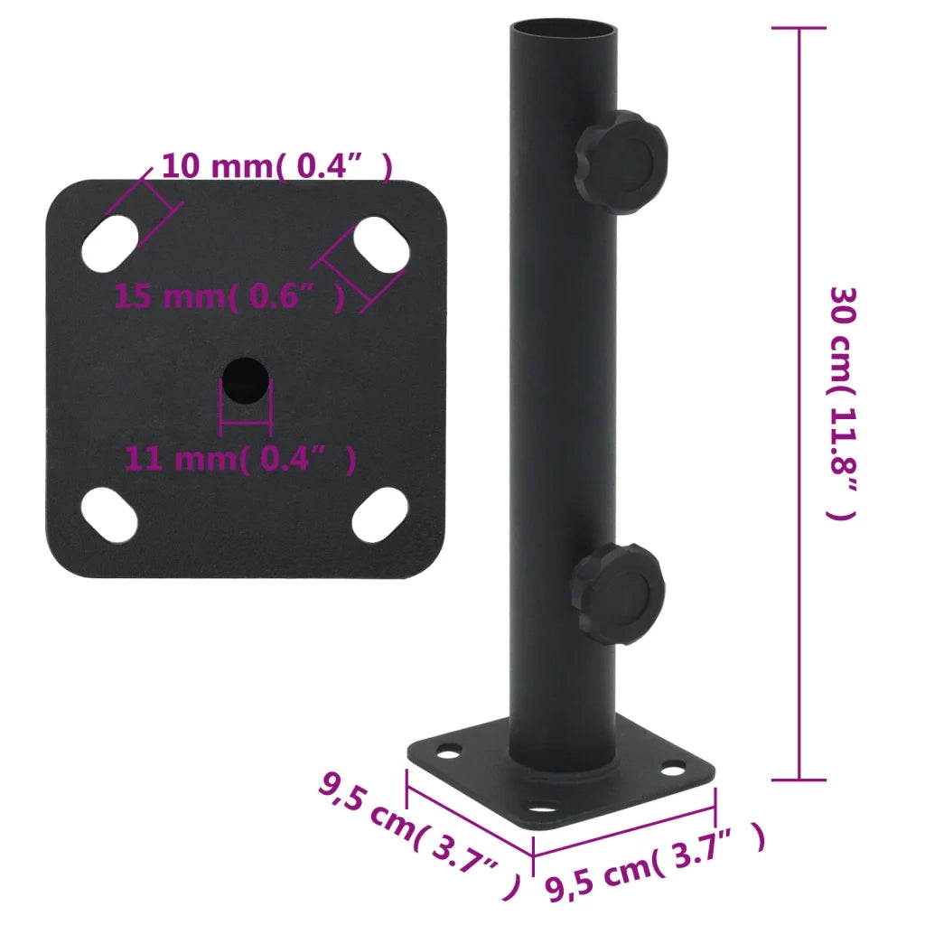 Base per Ombrellone per Palo-Supporto per ombrellone da ?32/34/38 mm Nero Opaco Acciaio