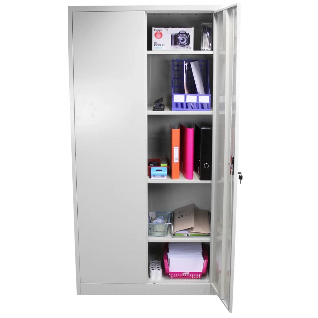 Armadietto Grigio Chiaro Alto 180cm in Acciaio per Casa e Ufficio con 4 Ripiani