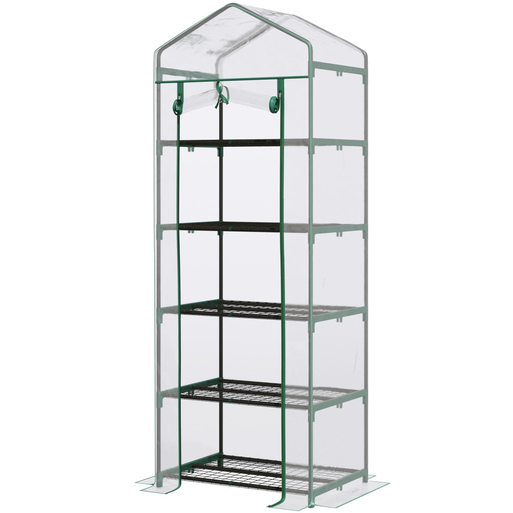 Mini Serra da Giardino e Terrazza per Piante a 5 Ripiani in Acciaio con Copertura in PVC. 69x49x193 cm. Verde