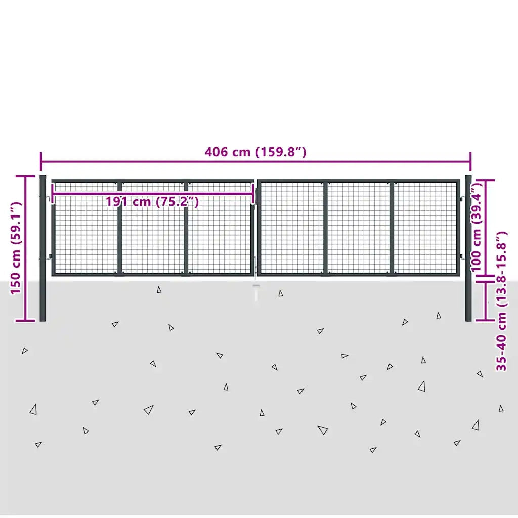 Cancello da Giardino in Rete di Acciaio Zincato 400x100 cm Grigio 145777