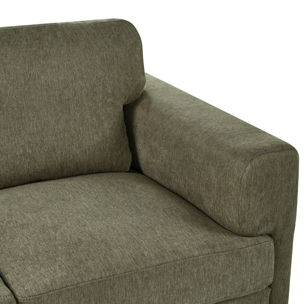 Divano minimalista moderno di metà secolo in tessuto a 2 posti con gambe in metallo rivestite e braccioli verde