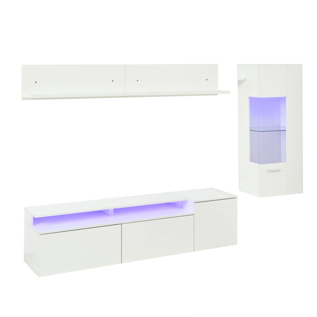 Mobile TV Soggiorno Set 3 pz con LED ¨C MINIMAL ¨C Bianco Lucido