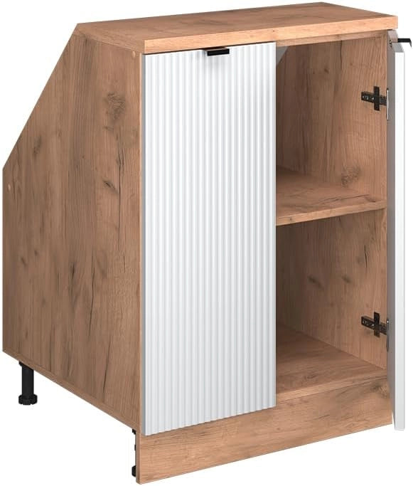 Mobile sottotetto Rion, Ondulazione bianca, 60 x 81.6 cm con 2 porte, carcassa 60 cm profondità, adatto per il salvaspazio sotto tetti spioventi