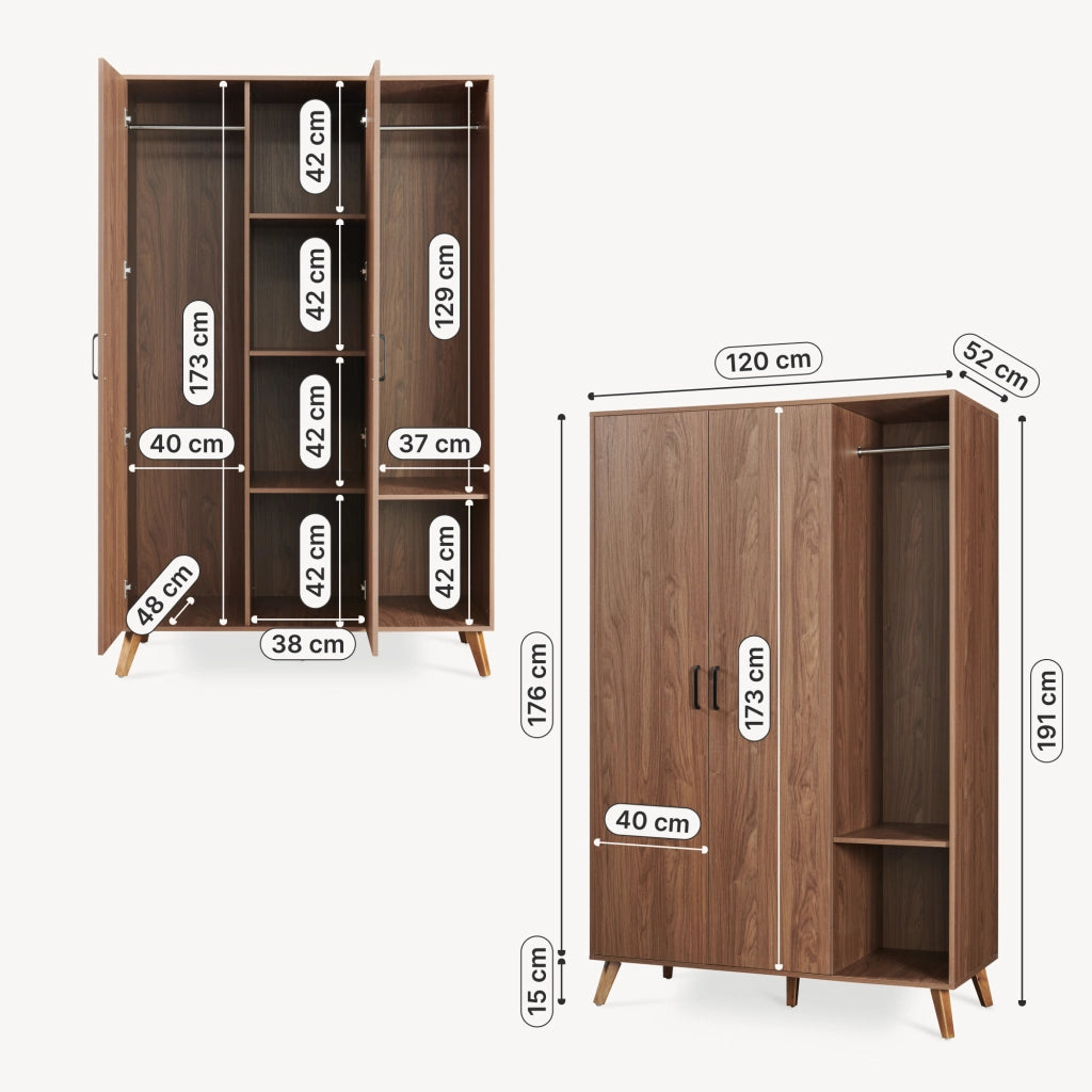 Armadio Guardaroba Norg con 2 Ante e 5 Scomparti 191x120x52 cm - Effetto Noce [en.casa]
