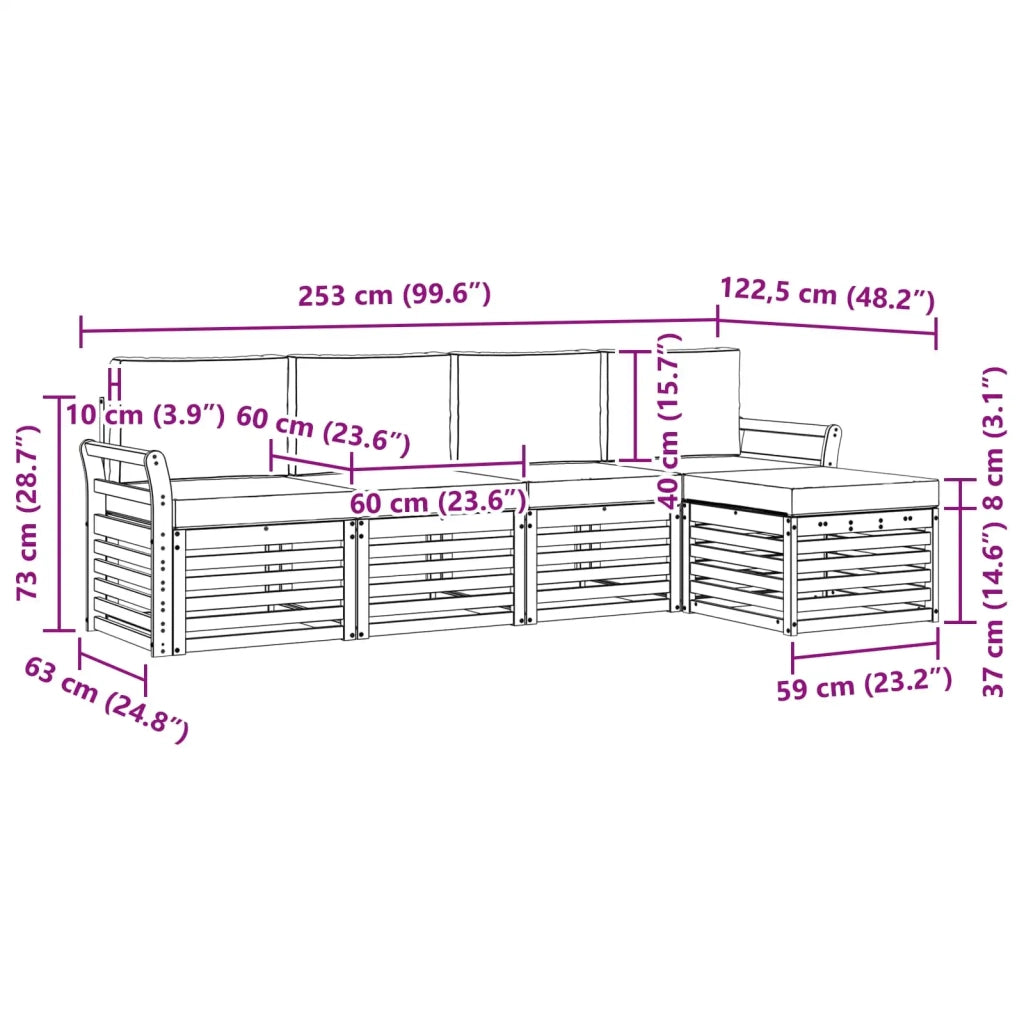 Set divani 5 pcs Naturale e Antracite Legno di Acacia Massello 3374652