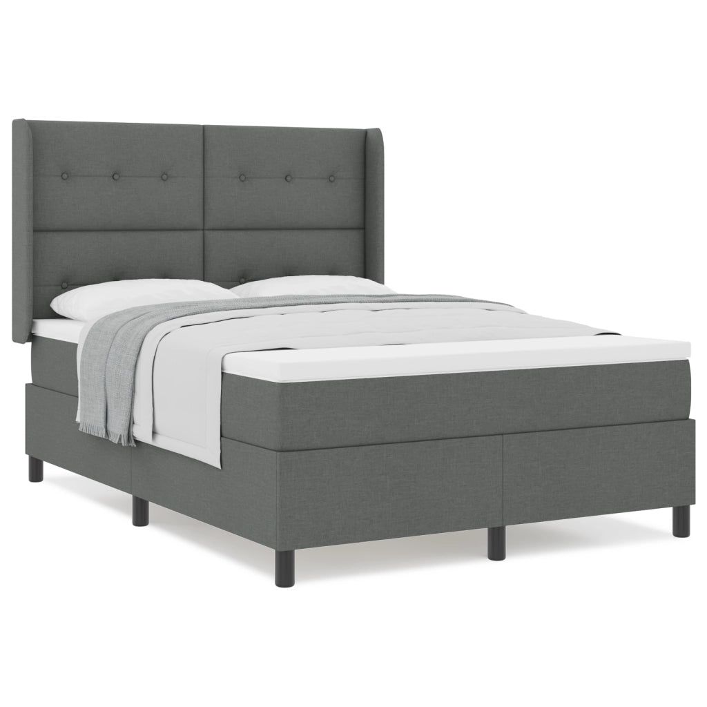Letto Box Spring con Materasso Grigio Scuro 140x190 cm in Tessuto