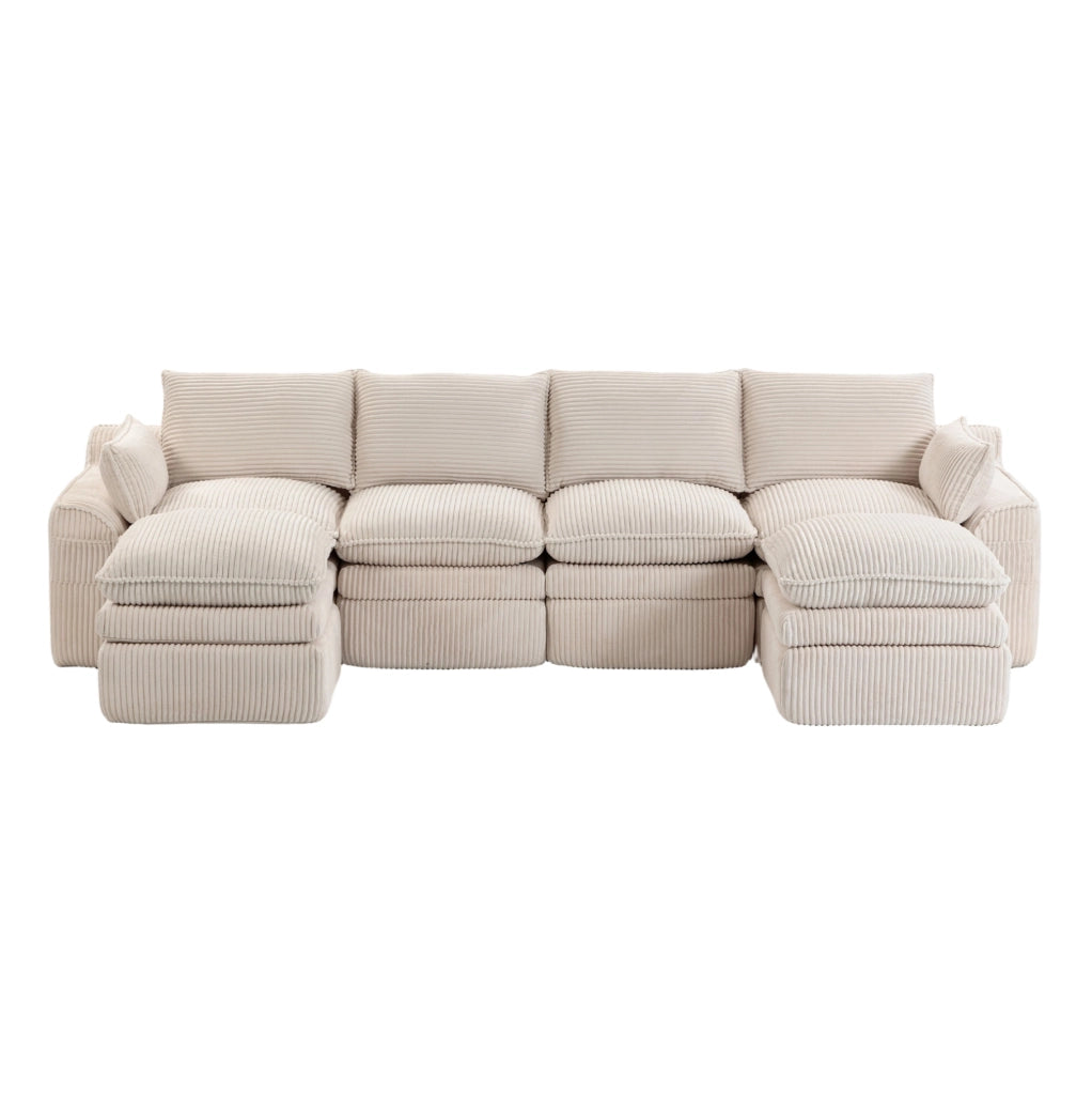 Divano modulare ULEVR 335x167x85 cm in velluto a coste beige con tasche laterali e molle interne