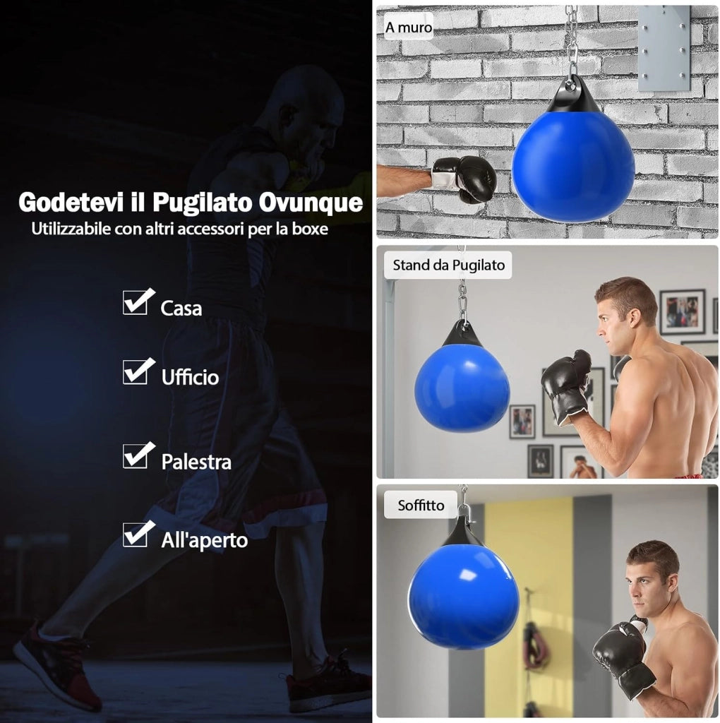 Sacco da Boxe per Bambini ed Adulti 50 kg, Sacco da Boxe ad Acqua con Catena Metallica Regolabile, Ganci, Fibbie di Assicurazione e Tubo dell’Acqua