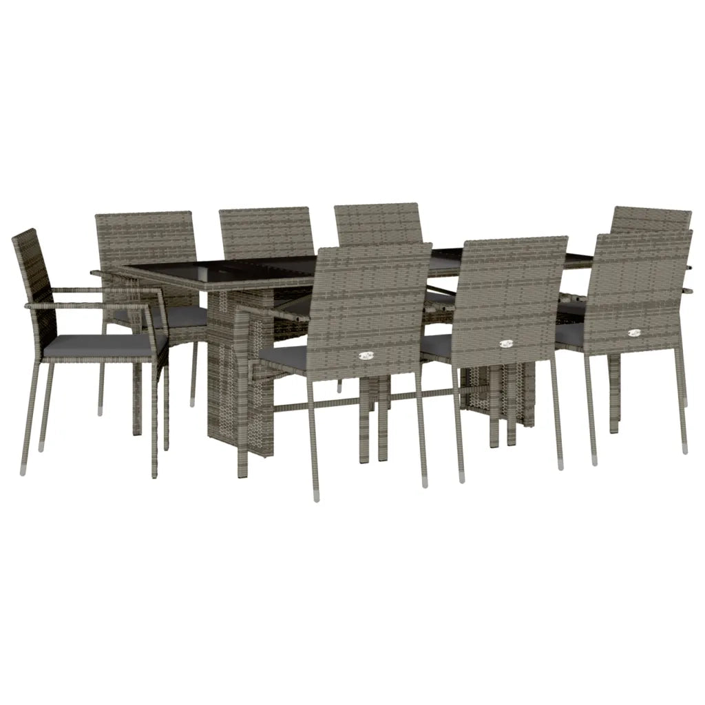 Set da Pranzo da Giardino 9 pz con Cuscini in Polyrattan Grigio 3213497