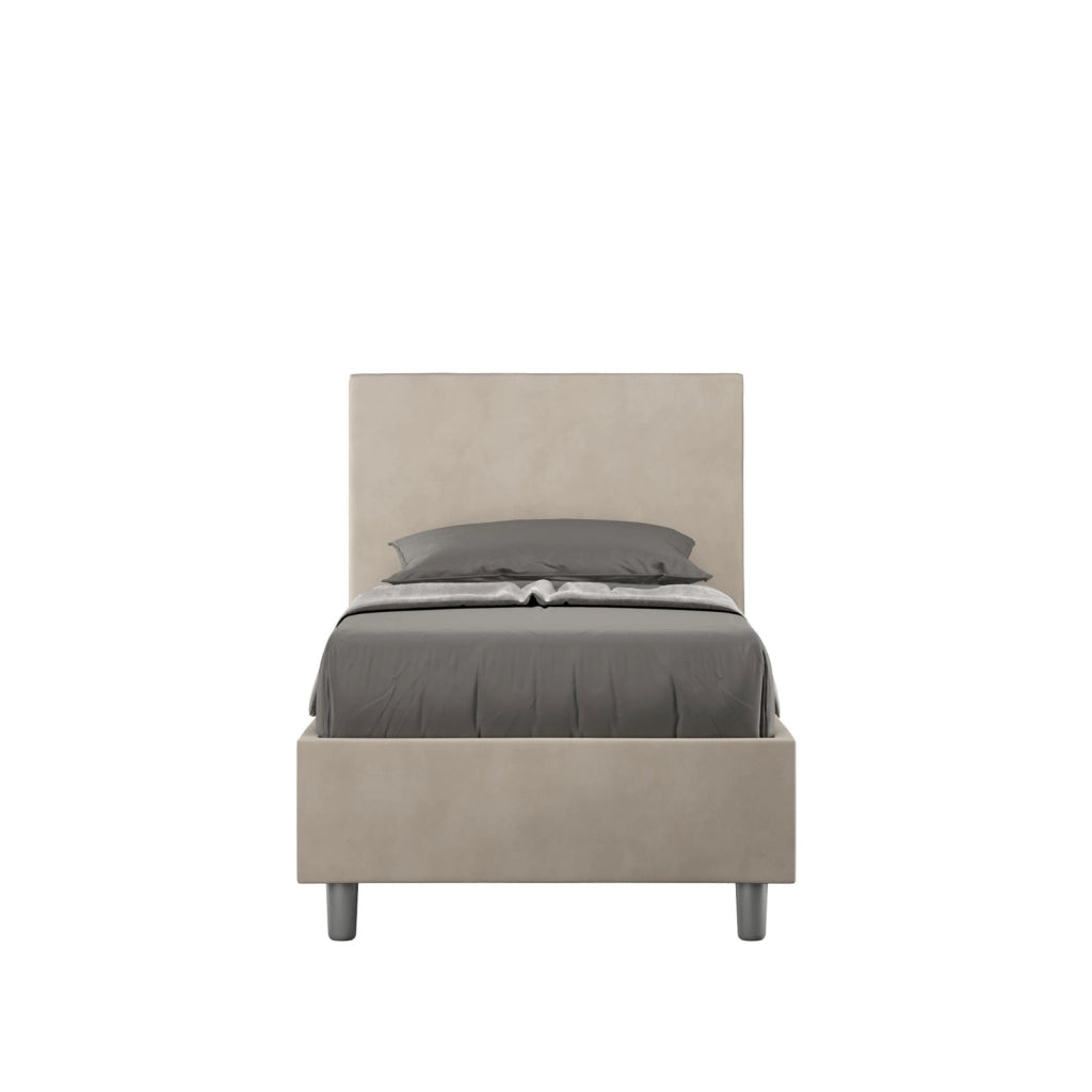 Letto singolo senza rete imbottito 80x190 microfibra sabbia Adele