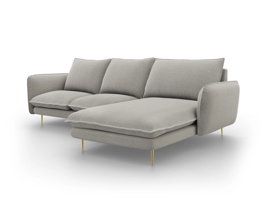 Cosmopolitan Design - Divano angolare destro "Vienna" 5 posti in tessuto strutturato grigio chiaro 