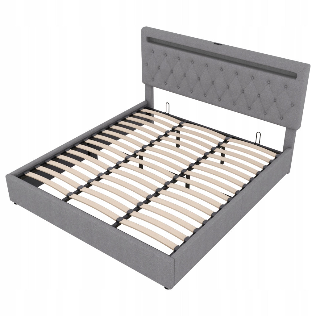 Letto matrimoniale 180x200 con LED e idraulica - Xylo - Grigio