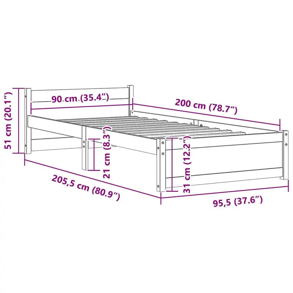Giroletto Nero in Legno Massello 90x200 cm 815033