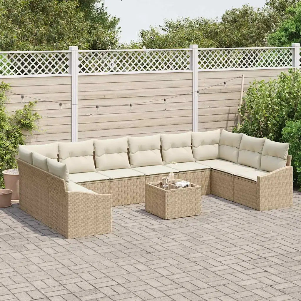 Set di divani con cuscino 11 pcs Beige polyrattan