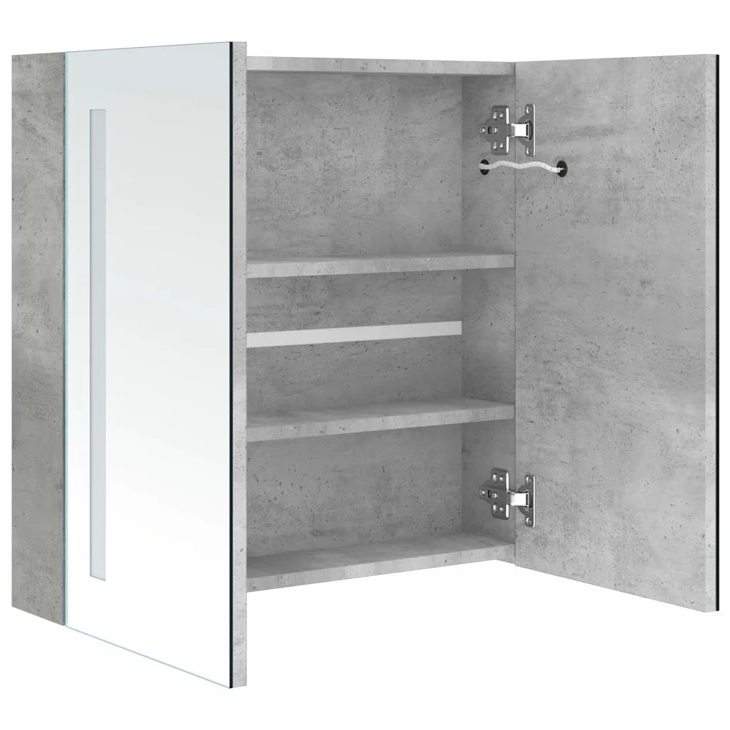 Armadietto Bagno | Armadio da bagno con Specchio e LED Grigio Cemento 62x14x60 cm