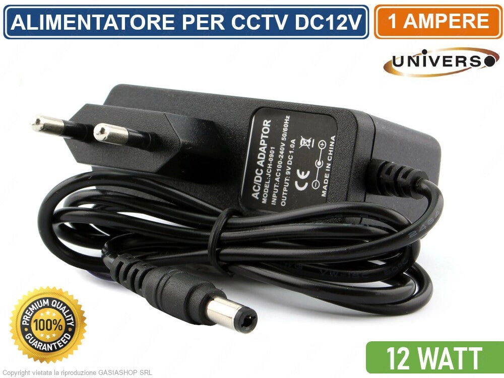 ALIMENTATORE SWITCHING DC 12V 1A 12W PER ILLUMINAZIONE E  CCTV TELECAMERA CIRCUITO CHIUSO
