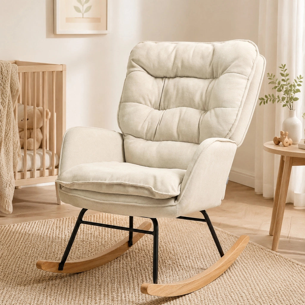 Poltrona a dondolo 71x98.5x97 cm con seduta ampia e schienale ergonomico; poliestere beige
