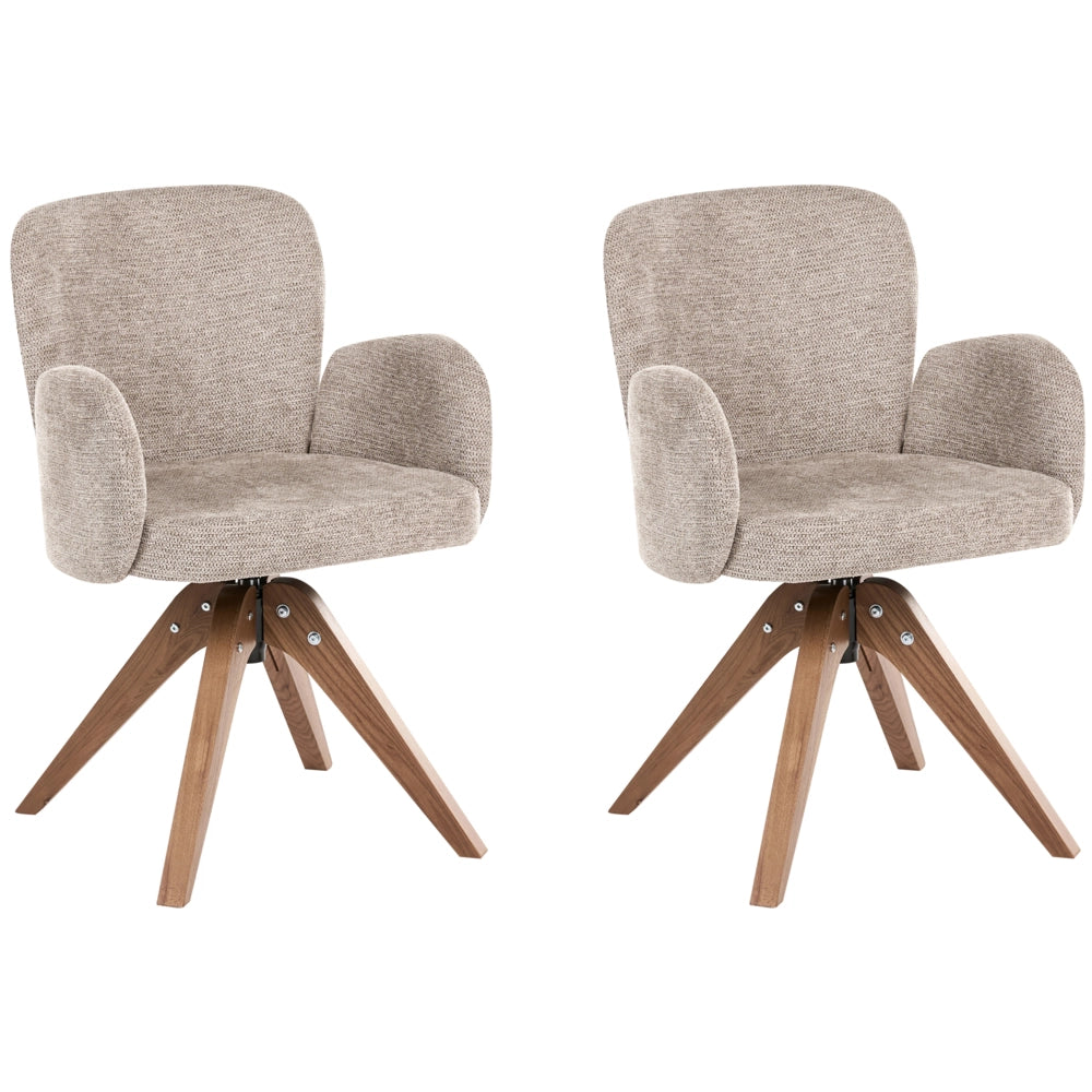 Set di 2 sedie da pranzo girevoli Rivestimento in tessuto tortora Base con gambe in legno girevoli in metallo