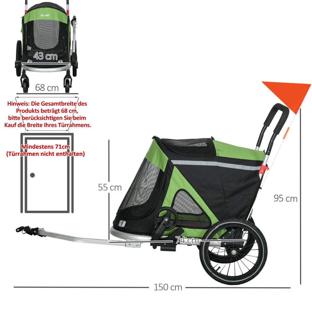 Carrello per cani 2 in 1 ¨C zephmum ¨C Verde 150x68x95 cm