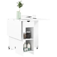 Tavolo Pieghevole per 2-4 Persone, Tavolo da Cucina Pieghevole con Spazio di Archiviazione, Tavolo Espandibile su Ruote, Bianco