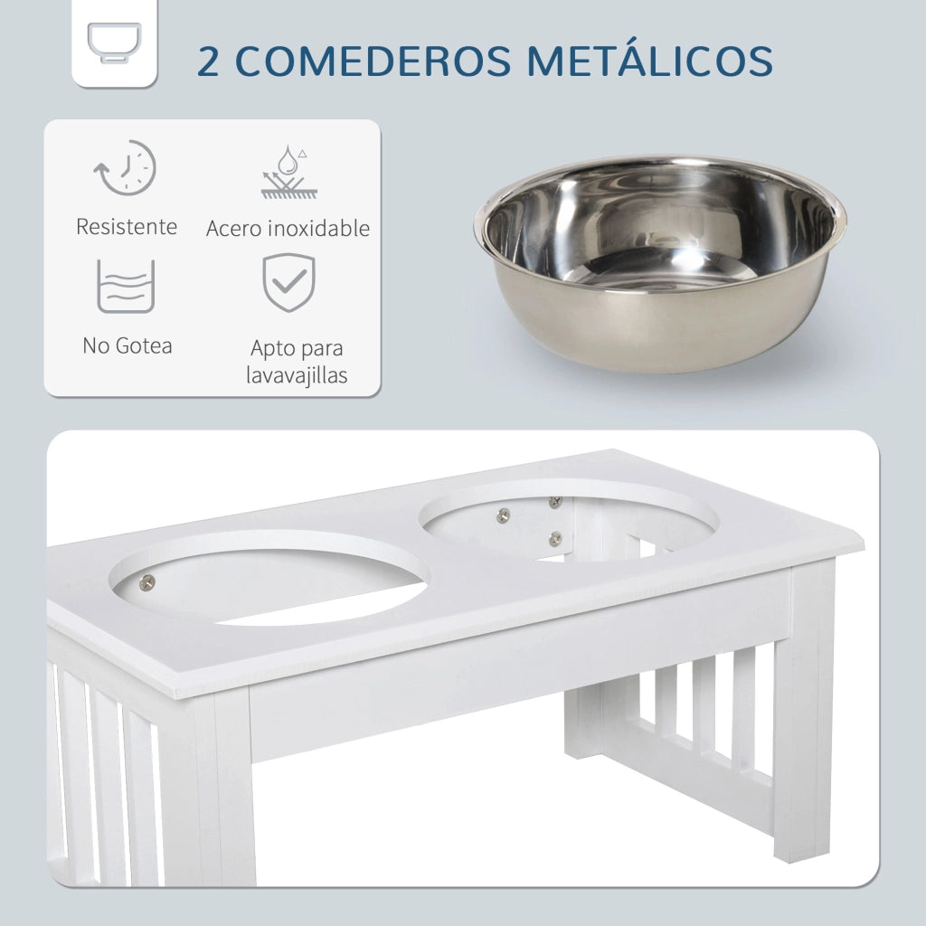 Mangiatoia per Cani con Ciotole in Acciaio Inossidabile ¨C zephmum ¨C 44x24x15 cm Bianco