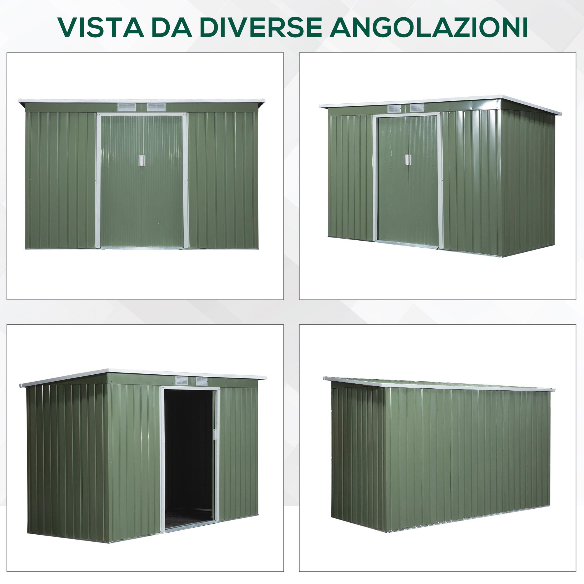 Casetta Box da Giardino 280x130x172 cm in Lamiera di Acciaio Verde Chiaro