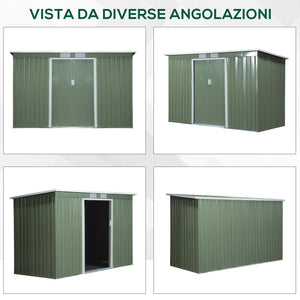 Casetta Box da Giardino 280x130x172 cm in Lamiera di Acciaio Verde Chiaro