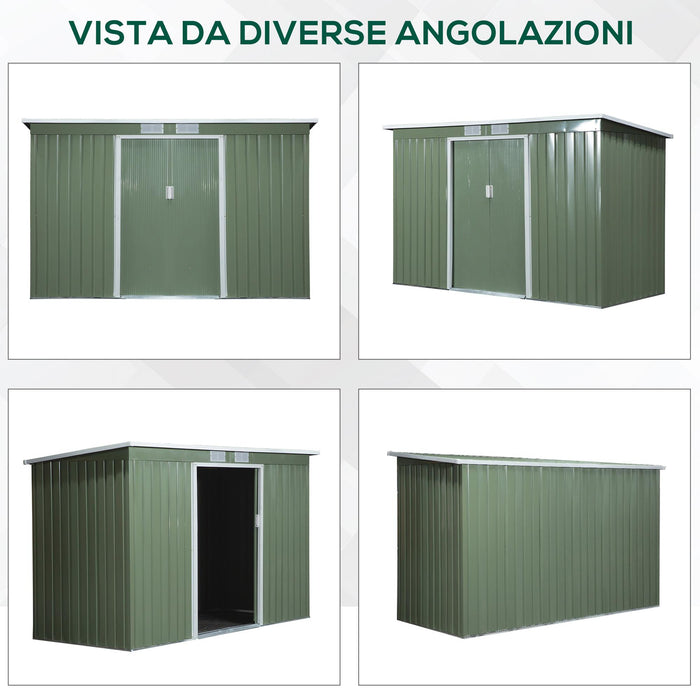 Casetta Box da Giardino 280x130x172 cm in Lamiera di Acciaio Verde Chiaro