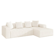 Divano modulare 3 posti con chaise longue e cuscini in velluto a coste bianco 261×146×65 cm