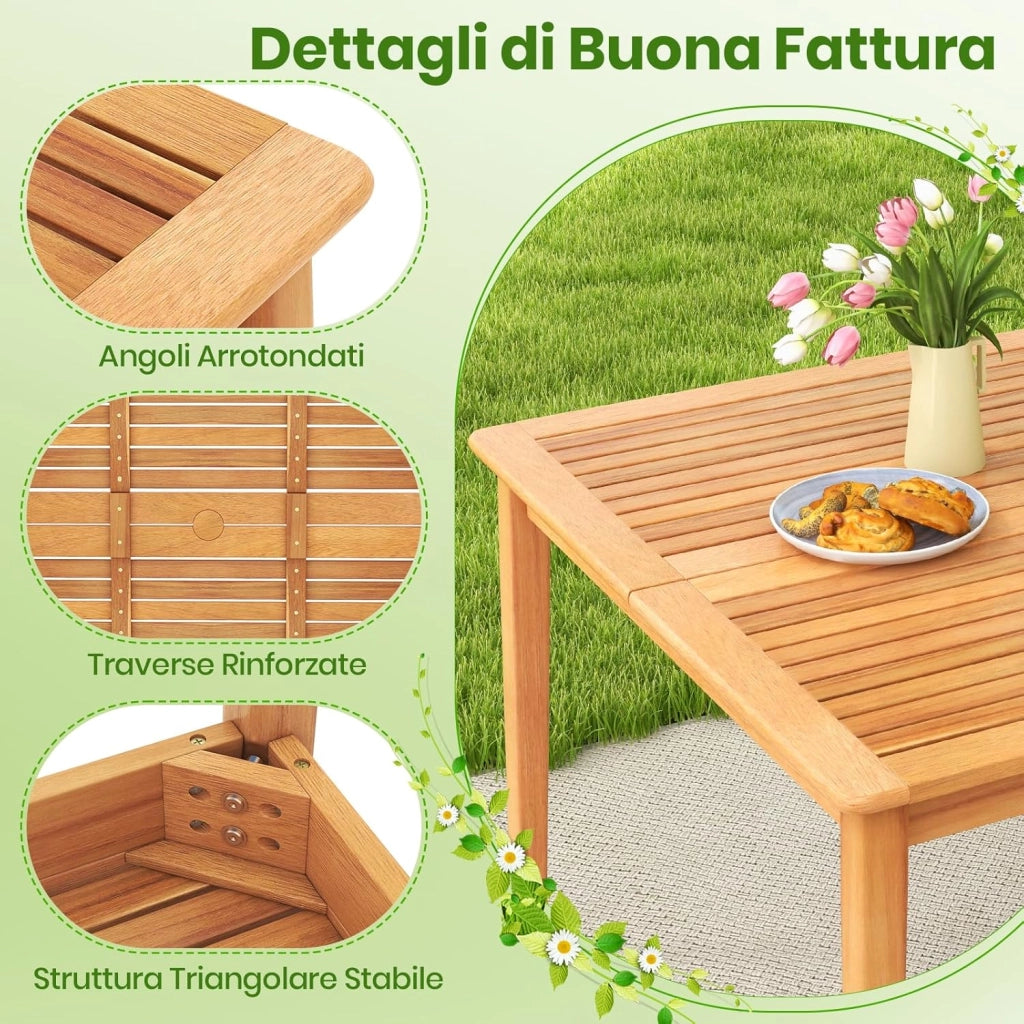 Tavolo da Pranzo Esterno 100 cm, Tavolo Quadrato da Giardino in Legno di Acacia, con Foro per Ombrellone 5 cm, 4 Posti, 100 x 100 x 75,5 cm, Portata 80 kg (100 x 100 x 75,5 cm)