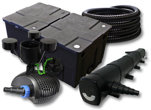 Set filtro per laghetto da 60.000l Chiarificatore 72W Pompa ECO 40W Tubo 25m Skimmer