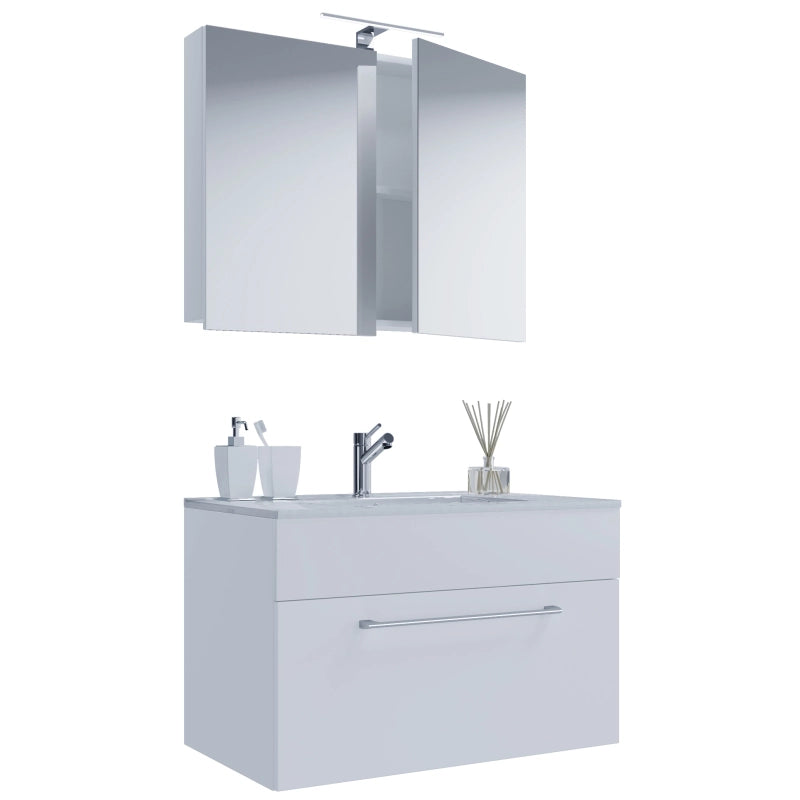 Completo di Ezooza Mobile sospeso con 1 cassetto Extra Large con lavabo in ceramica di alta qualità e mobile specchio, Bianco ,