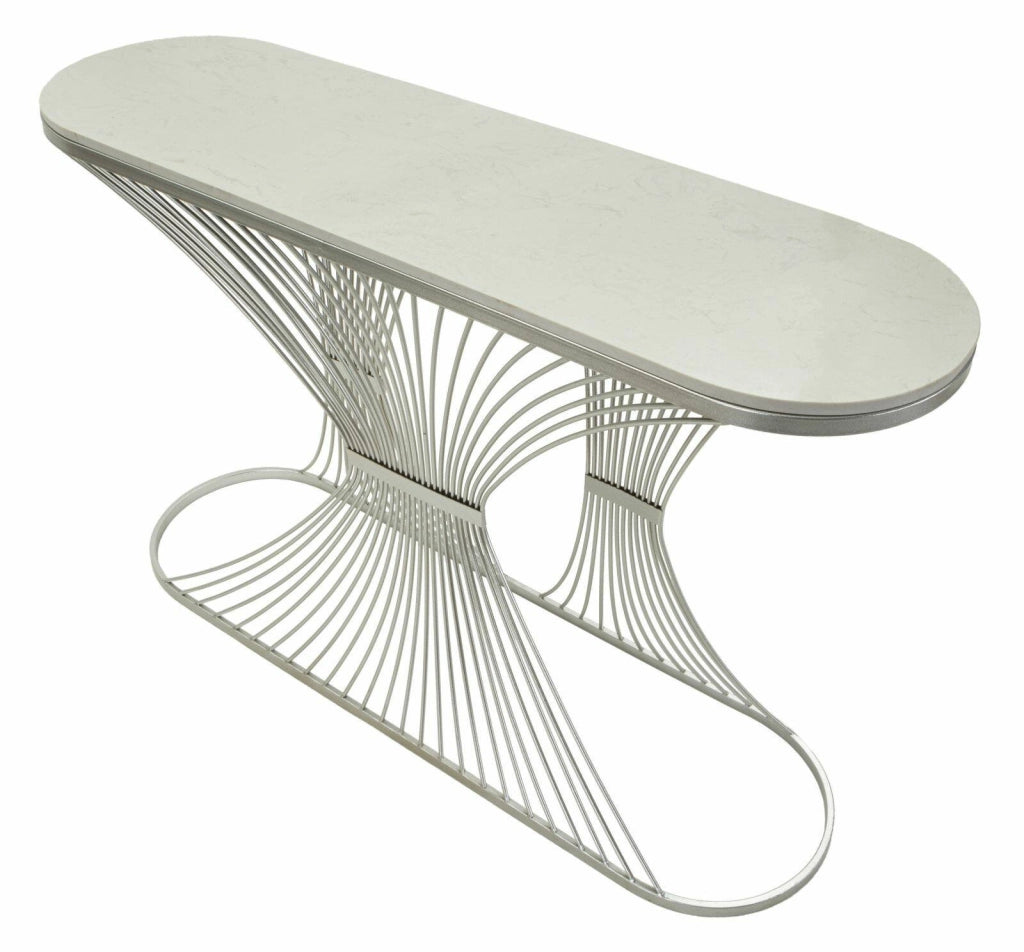 Consolle Branduzzo, Tavolo multiuso, Mobiletto d'appoggio, Scrivania da corridoio, 120x35 h79 cm, Argento