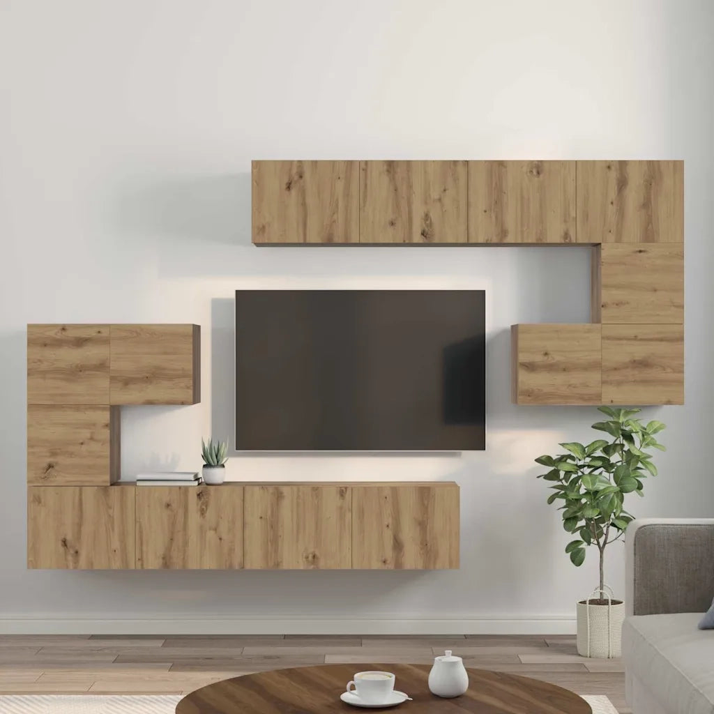 vidaXL Set mobile TV Montaggio a parete 8 pcs rovere artigianale