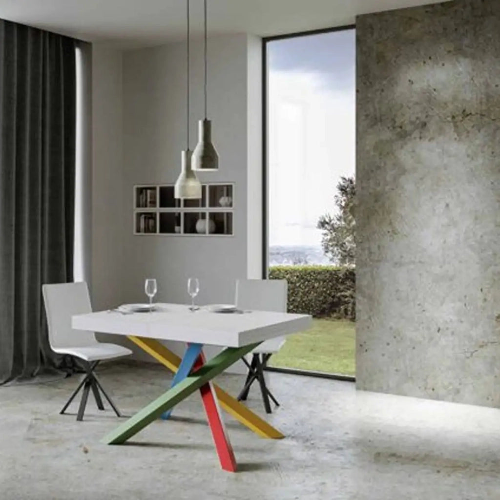 Tavolo allungabile 140/244x90 cm Volantis colore bianco frassino gambe multicolore 4/B
