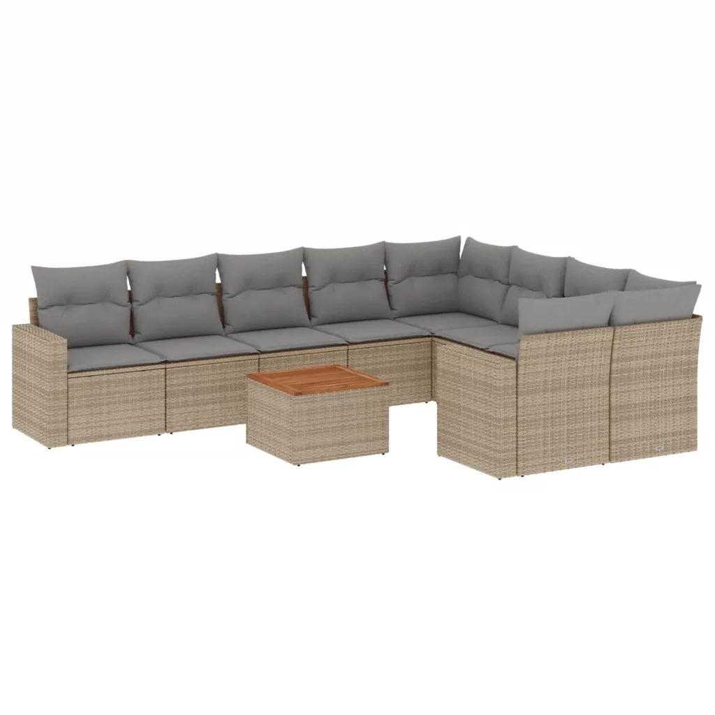 Set Divano da Giardino 10 pz con Cuscini Beige Misto Polyrattan 3256612