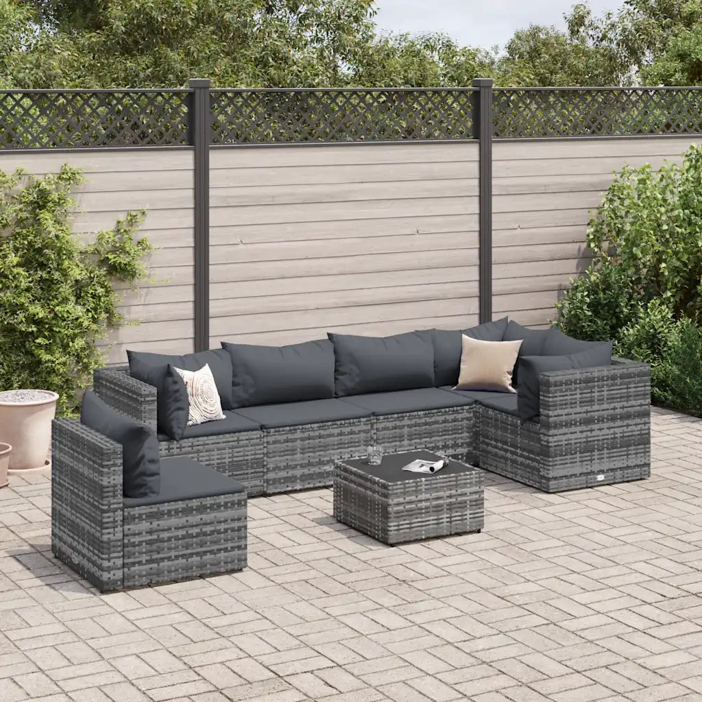 Set Divani da Giardino 7 pz con Cuscini in Polyrattan Grigio 3308178